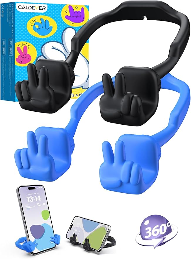 Stocking Stuffers for Teens Boys Girls Kids Cell Phone Stand: 2 Pack Upgrade Adjustable Peace Sign Thumbs Lazy Phone Holder for Desk Cool Gadgets Birthday Gifts for Women Men Adults (Black&Blue)
