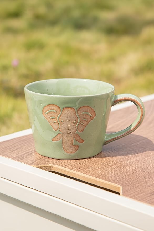 DIHOclub Elephant Coffee Cup Ceramic 3D Wild Animal Inside Mug,Cute Cartoon Handmade Figurine Mugs,Holiday and Birthday Gift for Coffee Milk Tea Lovers,12 O(Green Elephant)