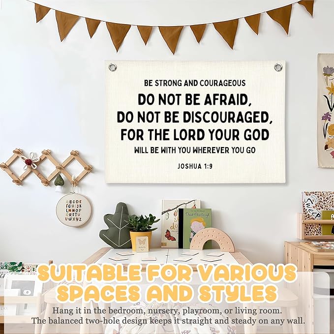 Christian Wall Decor Canvas Banner,Bible Verse Wall Hanging Motivational Wall Hanging Banner Flag Decor for Nursery Kids Room Bedroom Playroom Classroom Homeschool, 30x20 Inch