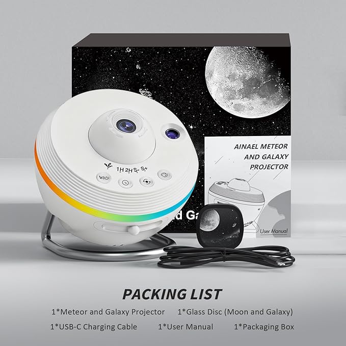 Galaxy Projector, Star Projector Home Planetarium Space Ceiling Starry Sky Night Light with Light Strip, Meteor and Galaxy Projector for Kid Adult Bedroom Christmas Gift (White)