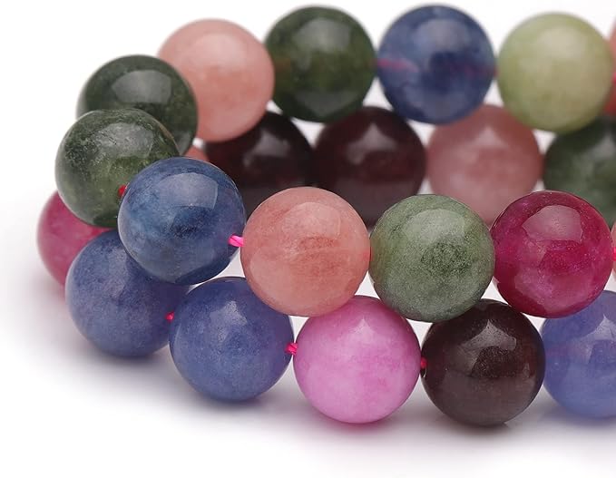 Youngbling Natural Gemstone Beads for Jewelry Making,10mm Tourmaline Polished Round Smooth Stone Beads for Bracelet Necklace 15 Inch
