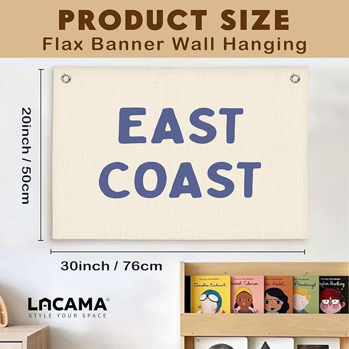 Lacama Coastal Nursery Room Decor,Vintage East Coast wall art Banner, Coastal Cowgirl Wall Art Blue Aesthetic Trendy Wall Art Dorm Decor For College Girls Canvas Banner 30x21 Inch