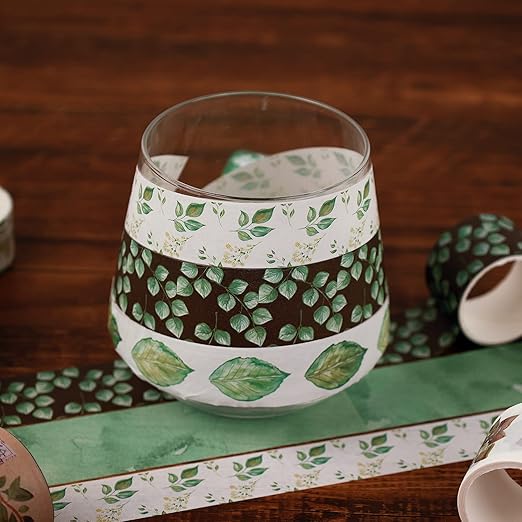 18 Rolls Vintage Washi Tape Set, Mushroom Flower Plants Decorative Tape, 5/10/15/20/25/30/50/75mm Wide Adhesive Tape for Bullet Journaling, DIY Crafts, Scrapbooking Supplies (Green)