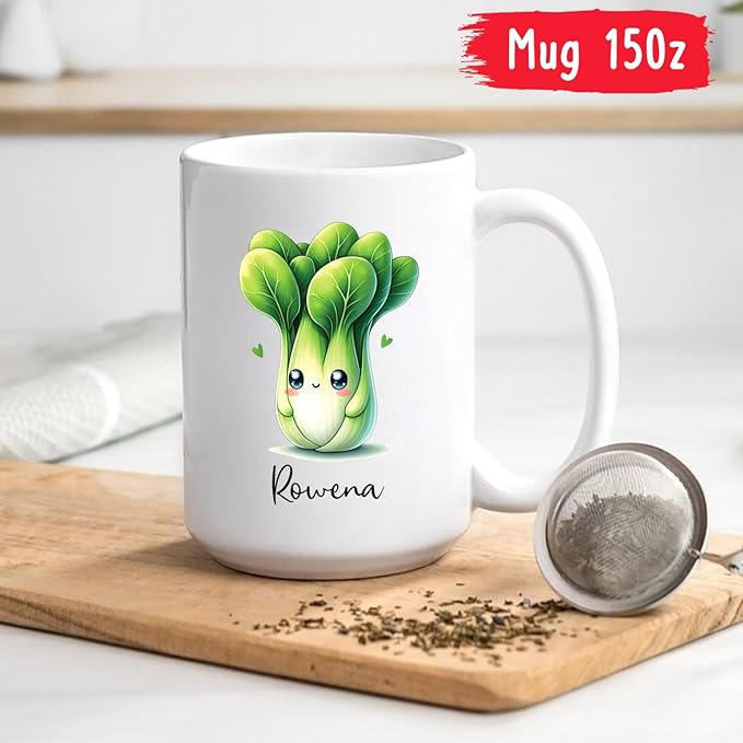 Custom Bok Choy Coffee Mug Present For Vegetable Lover, Personalized Bok Choy Ceramic Cup Gift With Bok Choy Lover Name, Cute Bok Choy Vegetable Travel Mugs 11oz 15oz, Bok Choy Porcelain Cup Gifts