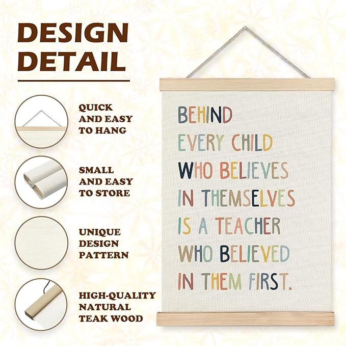 LUVADIAN Classroom Wall Decor, Boho Classroom Decor, Teacher Gifts ,Teacher Appreciation Quote Classroom Wall Art, Before Every Child Who Believes in Themselves is a Teacher Poster Hanger Frame, 12x16 Inches