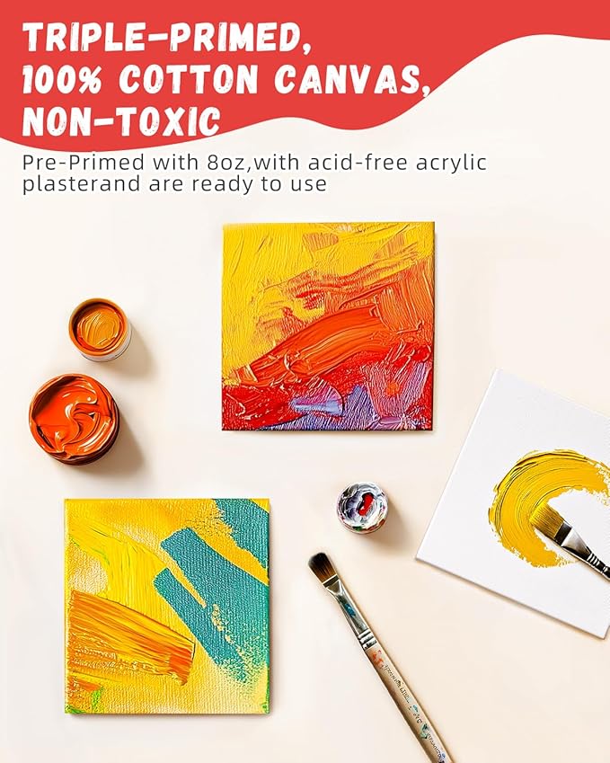 SIMETUFY 5x5 inch 12 Pack Mini Canvas Boards Primed Acid Free Mini Canvas Panels for Oil, Watercolor, Acrylic, Gouache Paint