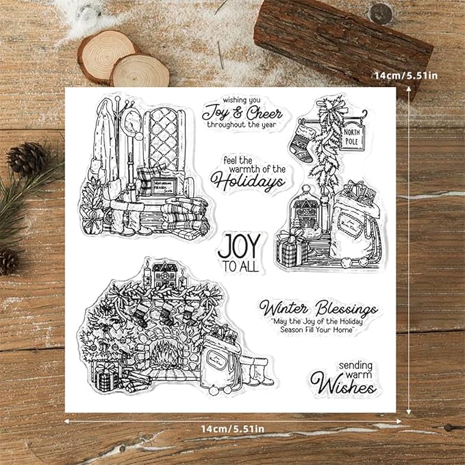 Christmas Tree Sofa Fireplace Stamps and Cutting Dies for Card Making DIY Transparent Silicone Clear Stamp and Metal Die Cuts Sets for Scrapbooking Paper Greeting Cards Decor Seals Craft Supplies