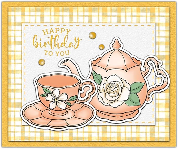 Teapot Cup Stamps and Cutting Dies for Card Making DIY Transparent Silicone Clear Stamp and Metal Die Cuts Sets for Scrapbooking Paper Greeting Cards Decor Seals Craft Supplies