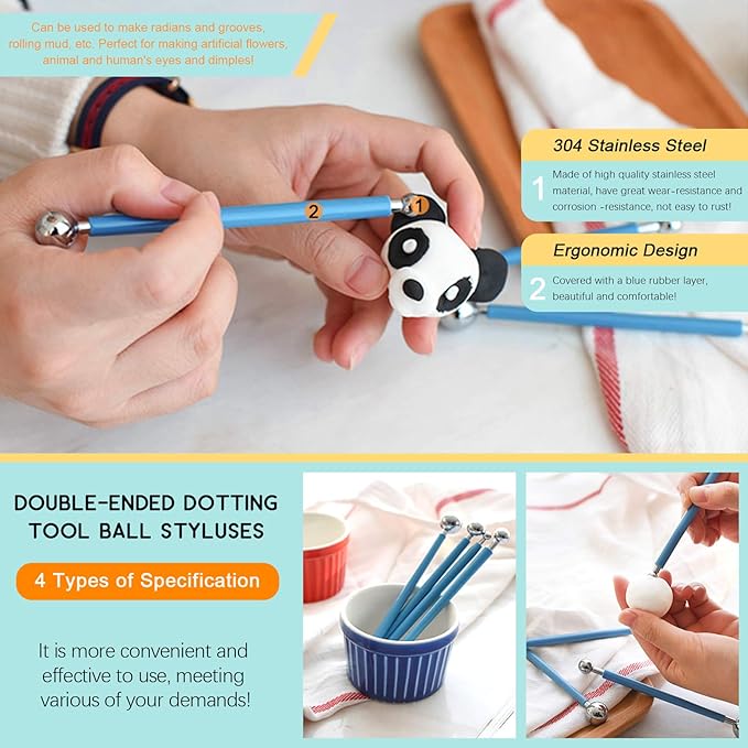 19 Pcs Polymer Modeling Clay Sculpting Tools with Dotting Pen, Silicone Tips, Ball Stylus, Sculpture Needle,Pottery Ceramic Clay Indentation Tools Set for Art Crafts Soap Making