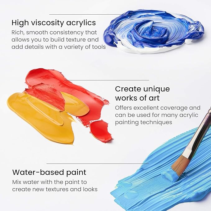 ARTEZA Acrylic Paint Set of 12 Colors, 0.74 Ounces Tubes, Non-Toxic Acrylic Artist Paints. Art Supplies for Painting