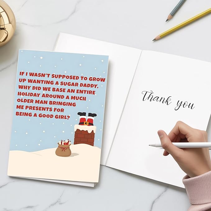 (5.3x8in) Funny Adult Christmas Card for Her, Naughty Sugar Daddy Holiday, Santa Stuck in Chimney, Festive Greeting for Girlfriend, Wife or Friend, Sexy Xmas Card with Envelope (Xmas 45)