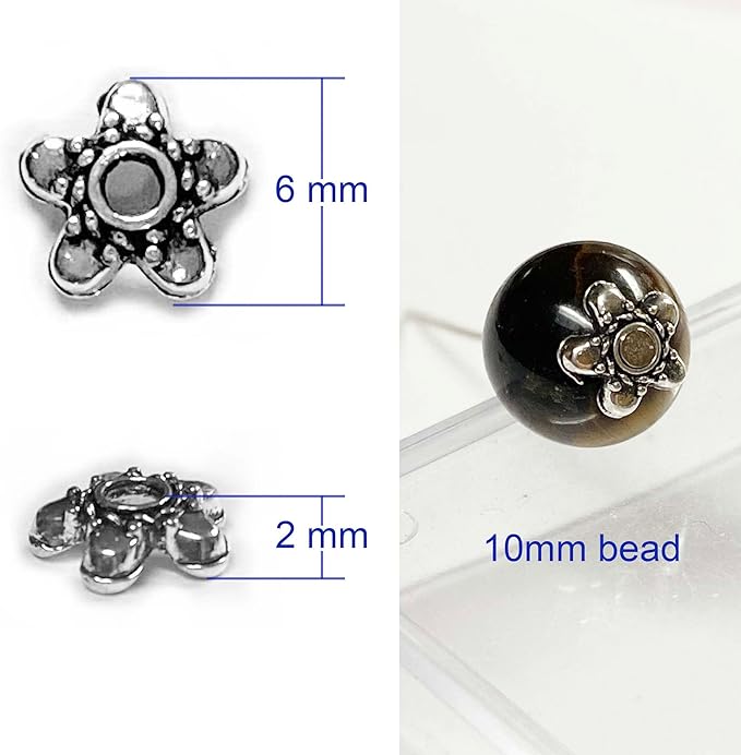 Heather's cf Silver Star Bead Caps 500pcs Antique Silver Spacer Bead Caps for Bracelet Necklace Earrings Jewelry Making Supplies Findings Fit 10-12mm Round Beads