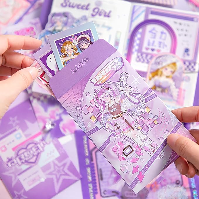 Auguro Scrapbook kit for Girls A6 Grid Kawaii notebooks Stationery Junk Journal Kit Scrapbooking Supplies kit Craft DIY Gift for Adult Teen Girl Cute Bullet Journal