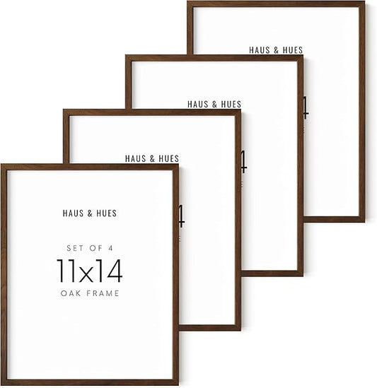 HAUS AND HUES 11x14 Walnut Oak Frame Set of 4 - Wooden Poster Holders, Rustic Gallery Wall Display