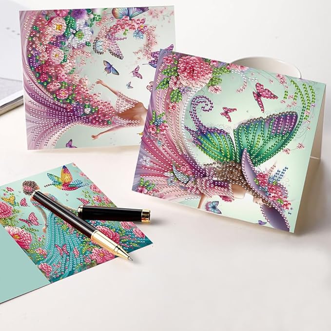 Ceitura 6Pcs DIY Diamond Art Painting Crafts Rhinestone Painting Greeting Card Making Kit Postcard for Holiday Christmas New Year Party Favors (Fairy Girl)