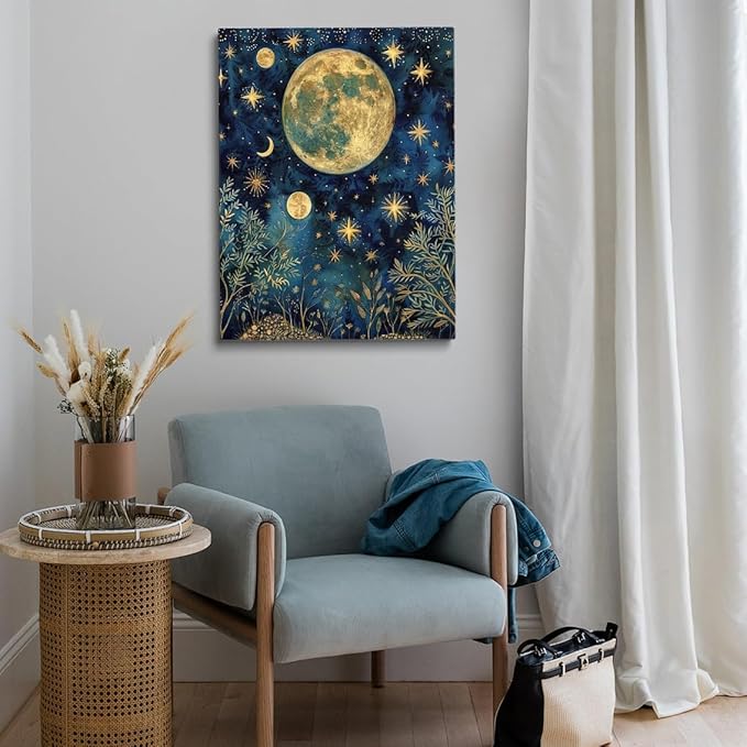 William Morris Moon & Stars Print,William Morris Exhibition Print, William Morris Poster,Vintage Wall Art,Textiles Art,Vintage Poster for Living Room Bedroom Office 24x36in Large Frame Wall Art