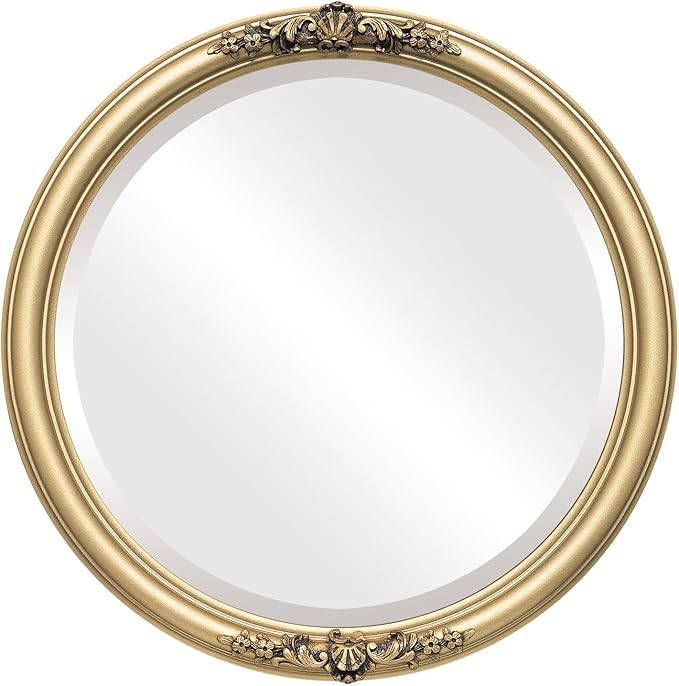 OVALCREST Round Beveled Wall Mirror for Home Decor - Contessa Style - Gold Spray - 20x20 Outside Dimensions