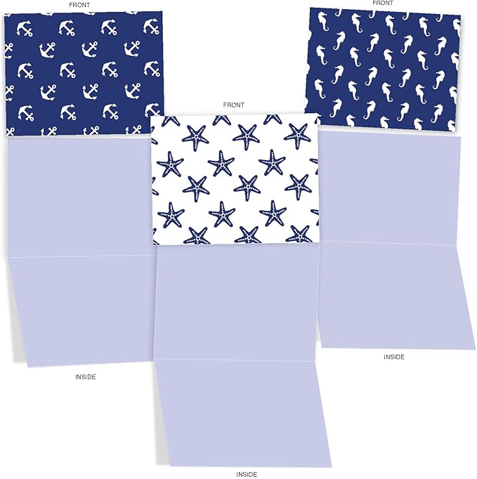 The Best Card Company - 10 All Occasion Blank Cards (4 x 5.12 Inch) - Nautical, Ocean, Sea Life Assortment of Notecards - Oceano-Graphix M3077