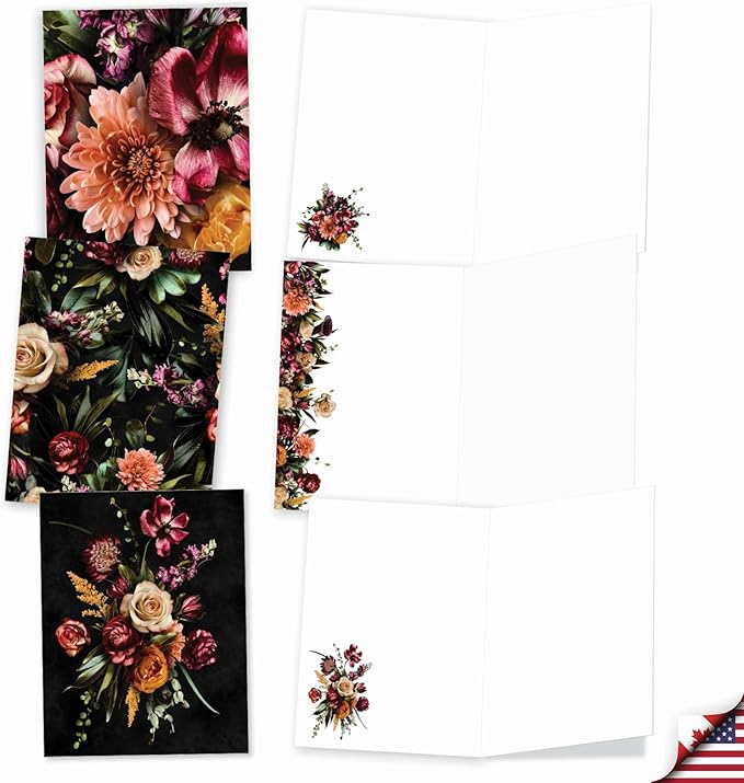The Best Card Company - 20 Assorted Blank Plant Cards Boxed (4 x 5.12 Inch) (10 Designs, 2 Each) - Floral Passion AM2828OCB-B2x10