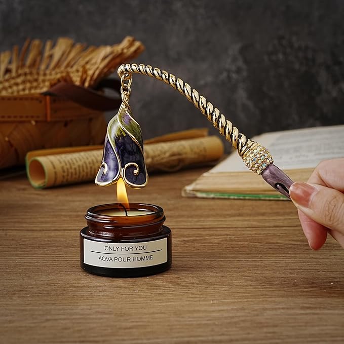 Candle Snuffer Extinguisher with Diamond Decoration Long Handle, Alloy Wick Flame Candle Put Out Tool Safely, Gift for Candle Lovers (Blue Purple)