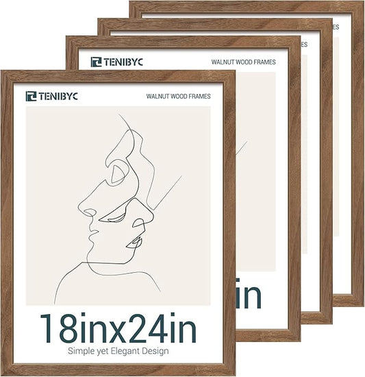 Picture Frame 4 Pack - Solid Wood Poster Photo Frame - Woodgrain Series - Room, Office, Gallery, Studio Display - Wall Hanging