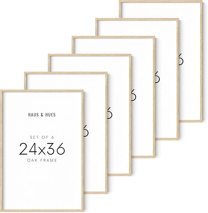 HAUS AND HUES Beige Oak Wood 24x36 Picture Frame - Modern Wood Wall Art Display - Lightweight 24x36 Frame for Art Prints, Photos, Posters - Ready-to-Hang Vertically & Horizontally (Set of 6)