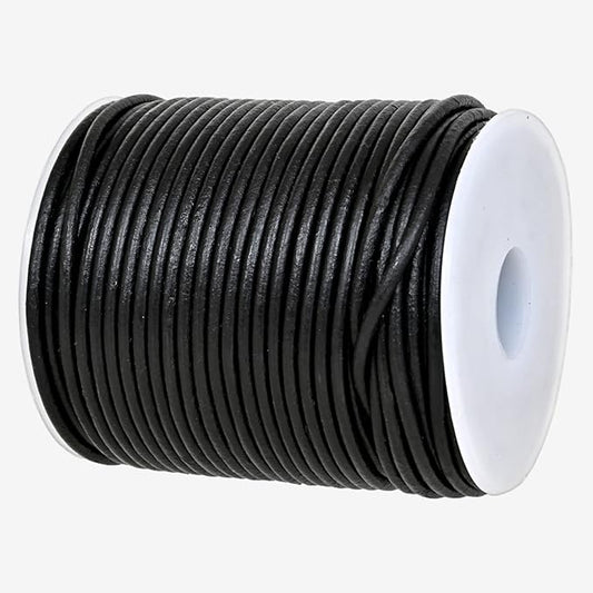 GENIQUE Real/Genuine Round Leather String Cord for Necklace, Bracelets, Jewellery, Braiding (2mm, Black Distressed)