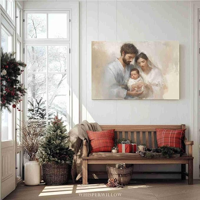 Holy Family Biblical Poster Vintage Christmas Canvas Painting Religious Painting Christian Wall Decor Nativity Scene Print Indoor Decor for Home Church Nursery Offices Living Room Bedroom Dining Room