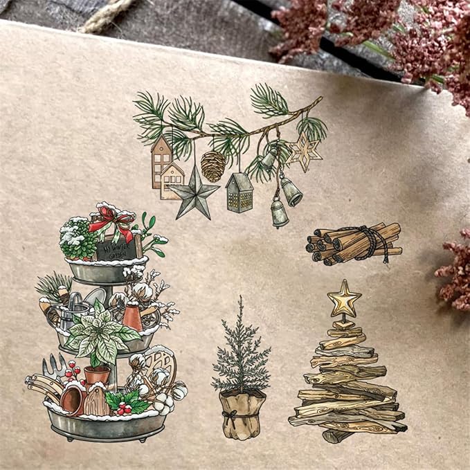 Christmas Platter Wooden Sticks Stamps and Cutting Dies for Card Making DIY Transparent Silicone Clear Stamp and Metal Die Cuts Sets for Scrapbooking Paper Greeting Cards Decor Seals Craft Supplies