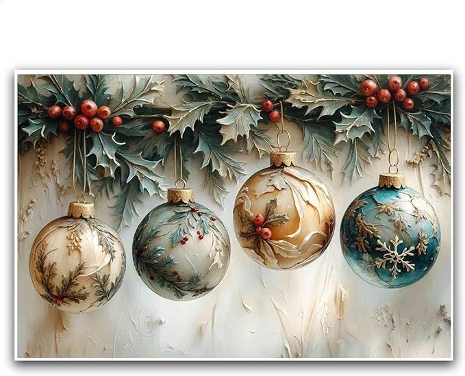Christmas Ornament Balls Holiday Ball Decor Festive Print Vintage Christmas Canvas Wall Art Hanging Poster Vintage Holiday Print Indoor Decor for Home Offices Living Room Bedroom Dining Room farmhouse