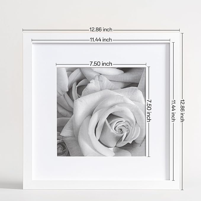 eletecpro 12x12 Picture Frames Set of 9 with Mat for 8x8 Photos or without Mat for 12x12, Square Gallery Wall Decor Collage for Picture Display, White Frame Set for Wall Hanging