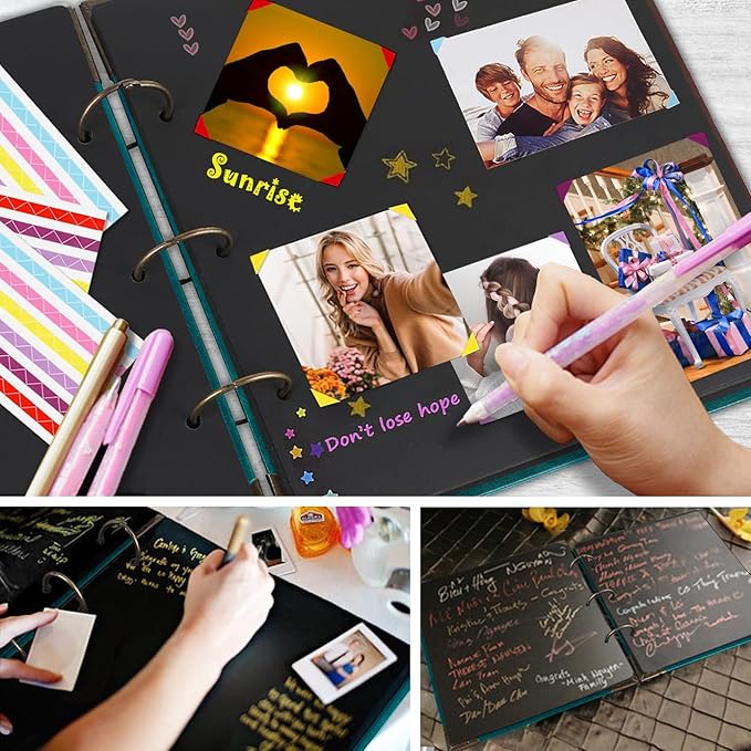 Photo Album DIY Scrapbook, 10x10 inch 50 Pages Vintage Leather Cover Three-Ring Binder Love Picture Booth Albums with 408pcs Self Adhesive Photos Corners for Memory Keep, Heart (Jasper Green)