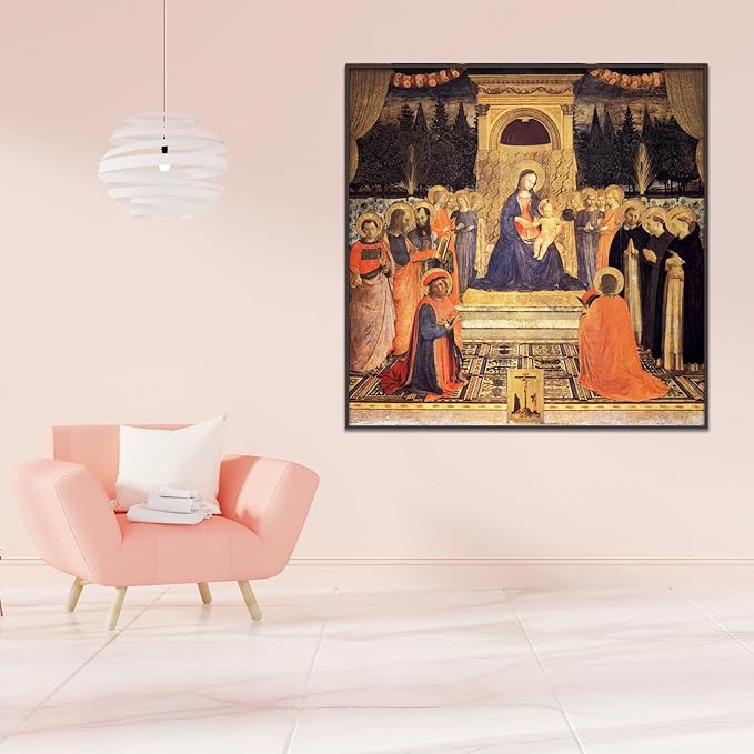 Angelico Canvas Wall Art San Marco Altarpiece Poster Religious Cultural Wall Art Renaissance Print Modern Home Decor Suitable for Home Classroom Office Wall Decor Unframed(24x24in/60x60cm)
