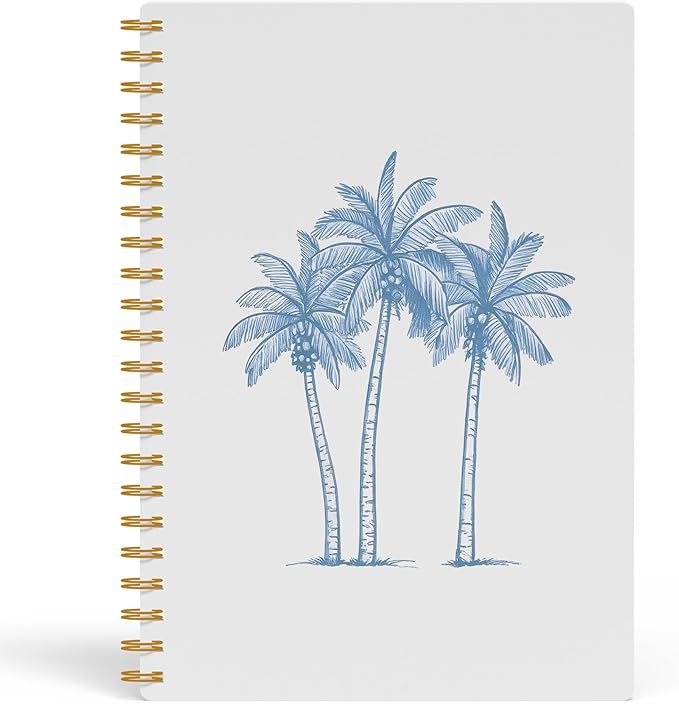 Tropical Palm Tree Notebook, Coastal Beach Journal, Blue Beachy Journal for Writing, Beach Lover Gifts for Women Men, Ocean Aesthetic Spiral Notebook, 5.5x8.3 Inch 554