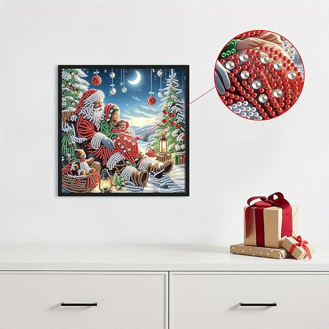 Tontut Diamond Painting Kit for Adult Beginners, Moon Santa Claus Christmas Tree 5D Special Diamond DIY Crystal Rhinestone Crafts for Home Wall Decoration