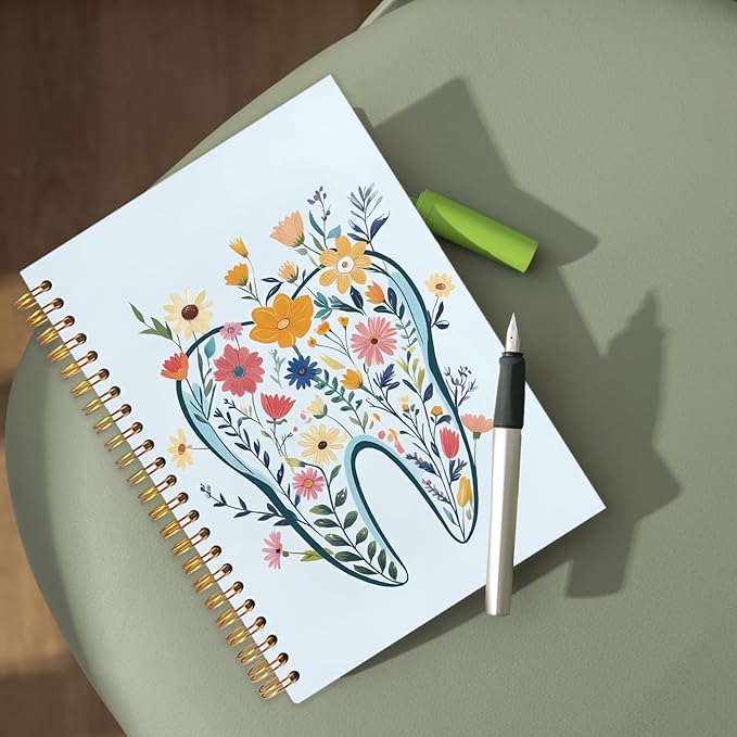 WUCHJ Dentist Gifts Notebook Journal, Dental Assistant Office Gifts for Women, Blue Floral Tooth Dental Spiral Notebook Journal for Note Taking, Dentist Office Supplies, 5.5x8.3 Inch