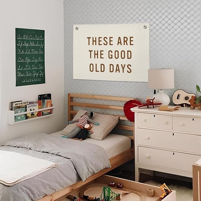 These Are The Good Old Days Sign, Linen Canvas Wall Hanging Flag, Trendy Retro Nostalgic Inspirational Banner for Room