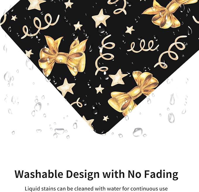 Seorsok Square Aesthetic Gold Bows and Golden Stars Mouse Mat,Premium Textured Mouse Pads for Office Laptop,Washable Square Mousepads with Extended Stitched Edges Non Slip Rubber Base,Black