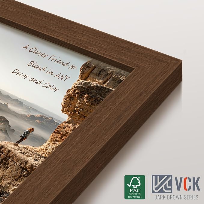 VCK 13x19 Picture Frame Set of 4 - Brown, Gallery-Quality Wood Poster Frames, 1.1-Inch Wide Border, Polished Plexiglass, Vertical or Horizontal Wall Display for Photo/Art/Prints, Brown