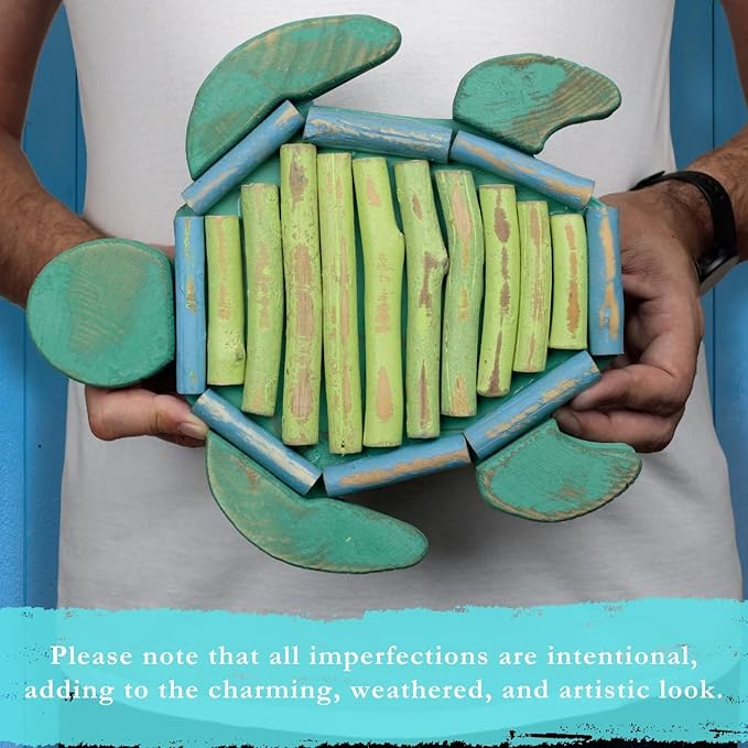 Mint Bucket Brands Driftwood Turtle Nautical Wall Decor - 11.5" x 10" Handmade Wooden Rustic Coastal Wall Art for Living Room, Bedroom, Office, Bathroom - Ocean Beach Decoration (Turtella)