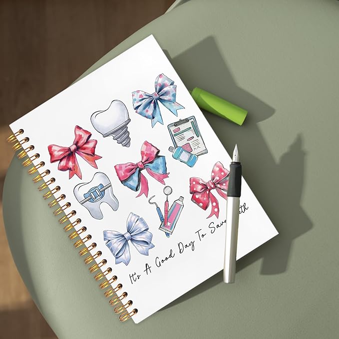 WUCHJ Dentist Gifts Notebook, Dental Hygienist Assistant Gifts Journal, Coquette Bow Dental Spiral Notebook Journal for Note Taking, Dentist Office Supplies, 5.5x8.3 Inch