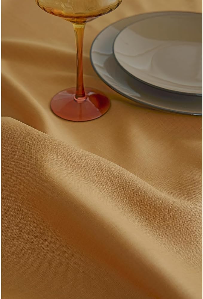 Solino Home Linen Caramel Table Runner 132 Inches Long - 100% Pure Linen Extra Long Table Runner 14 x 132 Inch for Spring, Easter - Fete