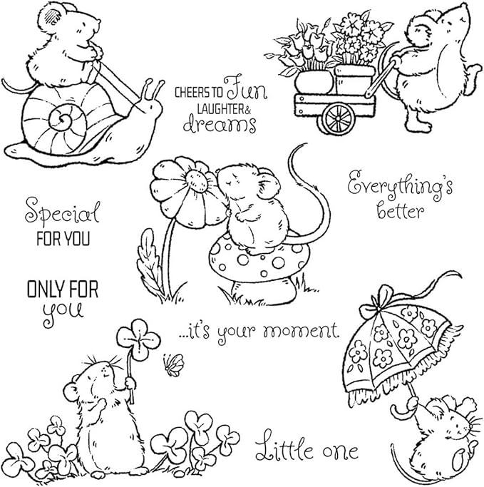 Cozy Mouse Mushroom Stamps and Cutting Dies for Card Making DIY Transparent Silicone Clear Stamp and Metal Die Cuts Sets for Scrapbooking Paper Greeting Cards Decor Seals Craft Supplies