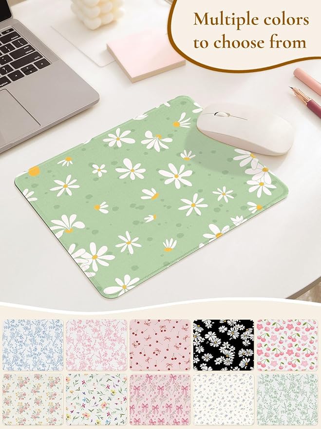Cute Bouquet of Flowers Mouse Pad, Waterproof Aesthetics Mouse Pads Design, Non-Slip Rubber Base Computer Simple Funny Mousepad,Small Mouse Mat Desk Accessories,Green White Floral