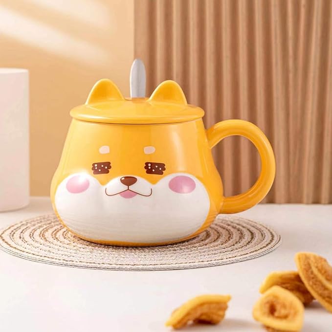 Cute Dog Couple Cup, Ceramic Coffee Mug with a Lid, Perfect as a Gift for Your Family and Friends (Cup B)