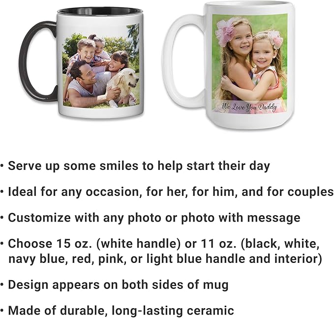 Let's Make Memories Personalized Photo Mug - Custom Coffee Mug - Christmas Holiday Stocking Stuffer - 11oz - White Handle