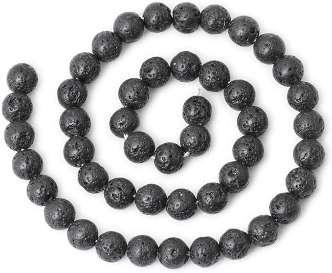 8mm 45PCS Black Lava Volcanic Stone Gemstone Round Loose Beads for Jewelry Making 1 Strand 15"