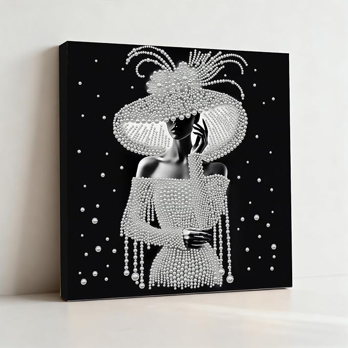 DIY Pearl Painting Kit with Wooden Frame, 3D Plastic Pearl Gemstone Ocean Art Craft for Adults Beginners, Diamond Art Kits for Adults, Home Wall Decor Ready Gift for Women(Elegant Lady)(30 * 30cm)