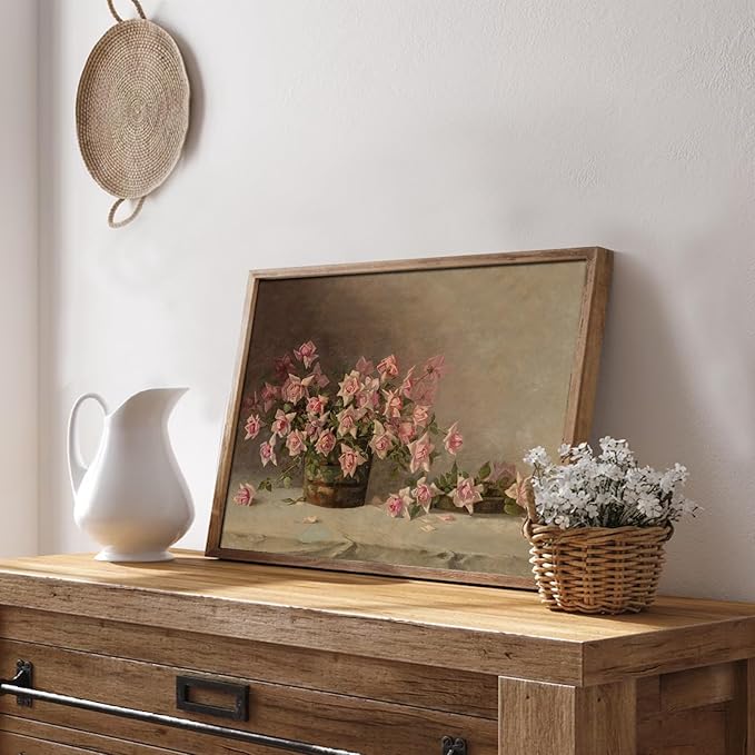 uniro Vintage Floral Wall Art, French Country Wall Decor, Retro Flower Botanical Painting, Farmhouse Wall Art Rustic Antique Canvas Prints Vintage Art Pictures for Bedroom Bathroom Decor( 8" x 10"-UNFRAMED)