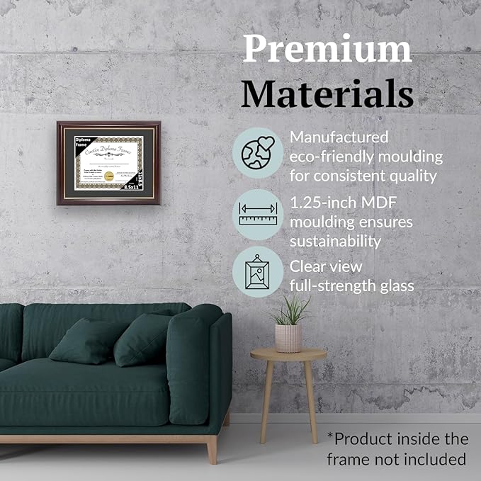 Creative Picture Frames 8.5x11 Mahogany Gold Rim Diploma Frame with Black Mat Glass Easel and Installed Wall Hangers | Frame Holds 11x14 Media without Mat